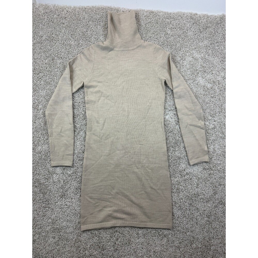 French Connection Womens M Turtleneck Sweater Dress Light Oatmeal Knit NWT $98